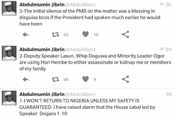 Suspended lawmaker, Abdulmumin Jibrin, goes on exile, says Dogara plans to assassinate hin